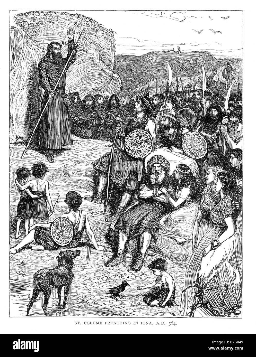 Saint Columb ou Columba prédication à Iona annonce 564 Banque D'Images