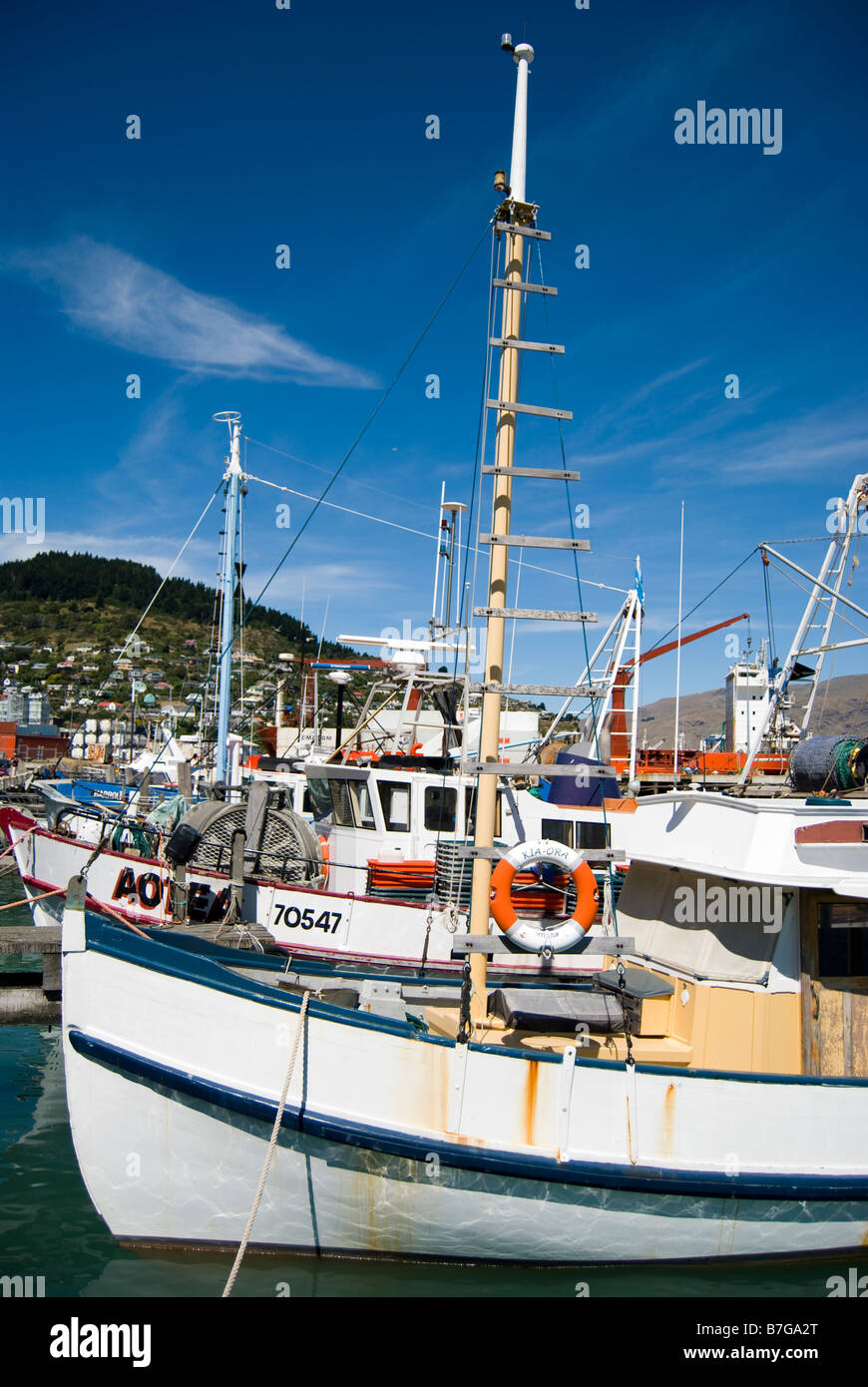 Bateaux de pêche commerciale, Lyttelton Harbour, Lyttelton, la péninsule de Banks, Canterbury, Nouvelle-Zélande Banque D'Images