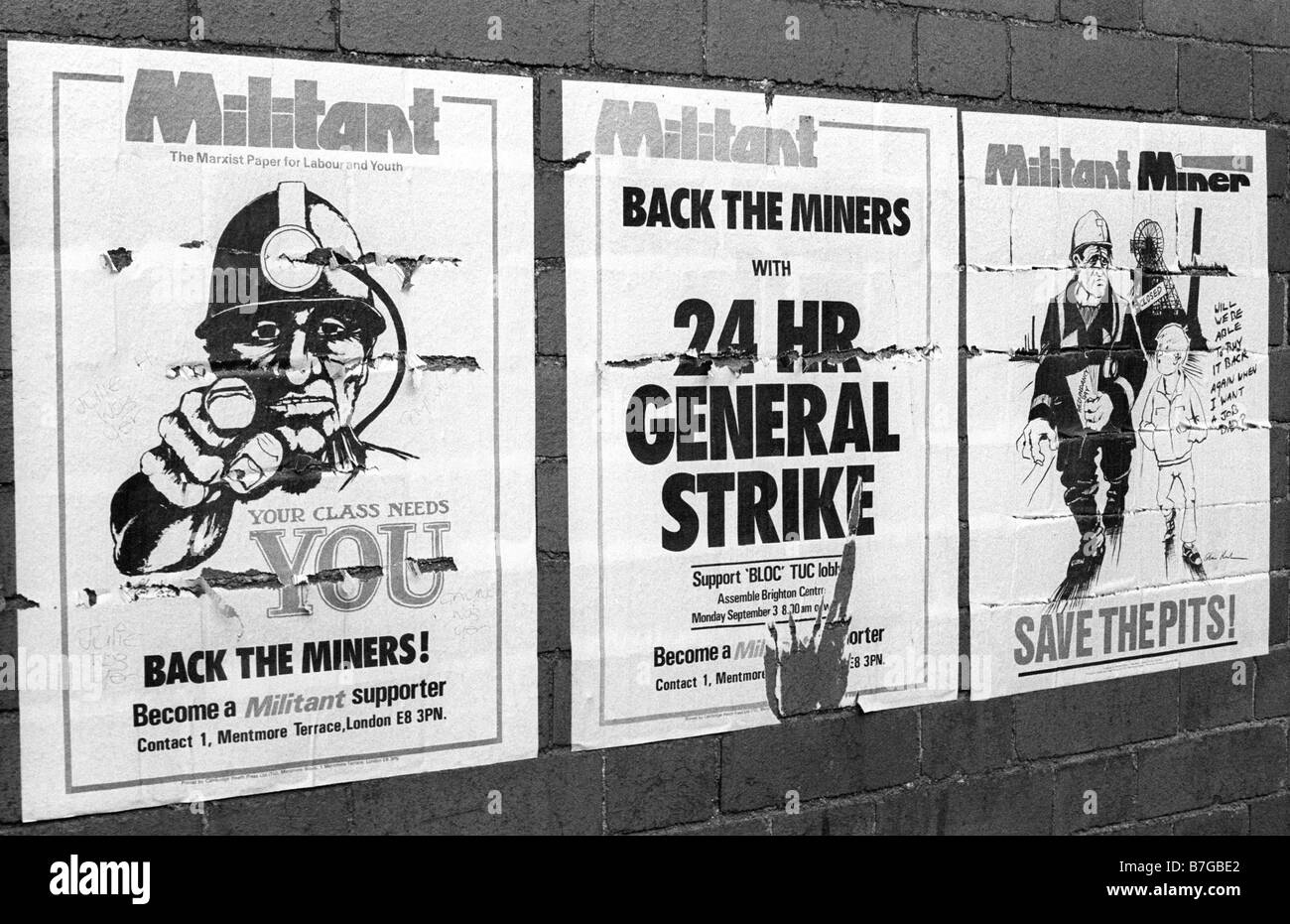 10 août 1984 affiches militantes sur le mur sud du Pays de Galles au cours mineurs forgé UK Banque D'Images