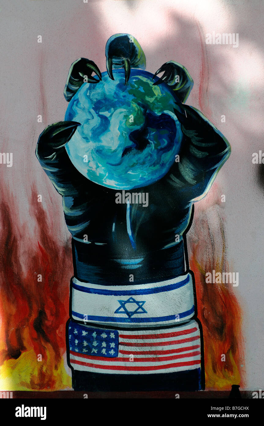 L'anti-américain anti-américain juif antisémite antisémitisme ancien slogan de propagande murale US États-Unis Ambassade Téhéran implique implicite Banque D'Images