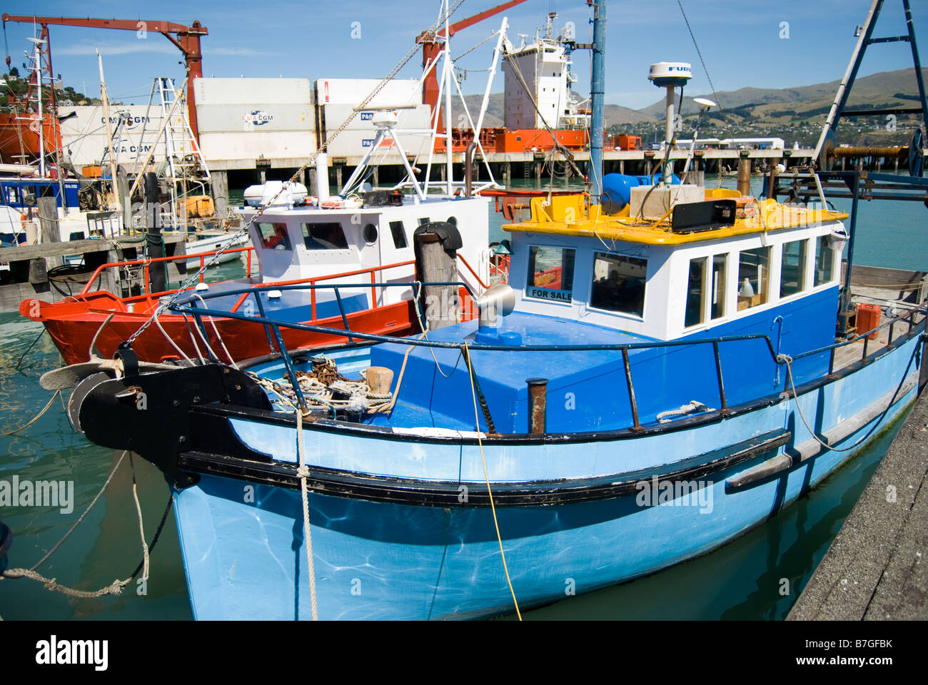 Bateaux de pêche commerciale, Lyttelton Harbour, Lyttelton, la péninsule de Banks, Canterbury, Nouvelle-Zélande Banque D'Images