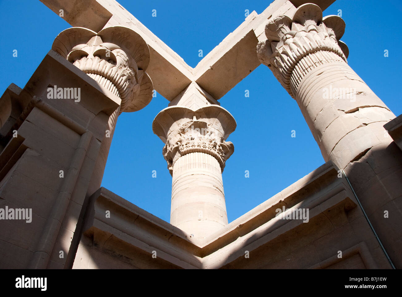 Détail de la colonne des Trajans Egypte Temple de Philae Kiosque Banque D'Images