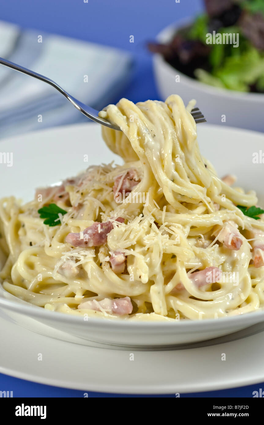 Cuisine italienne Spaghetti carbonara Banque D'Images