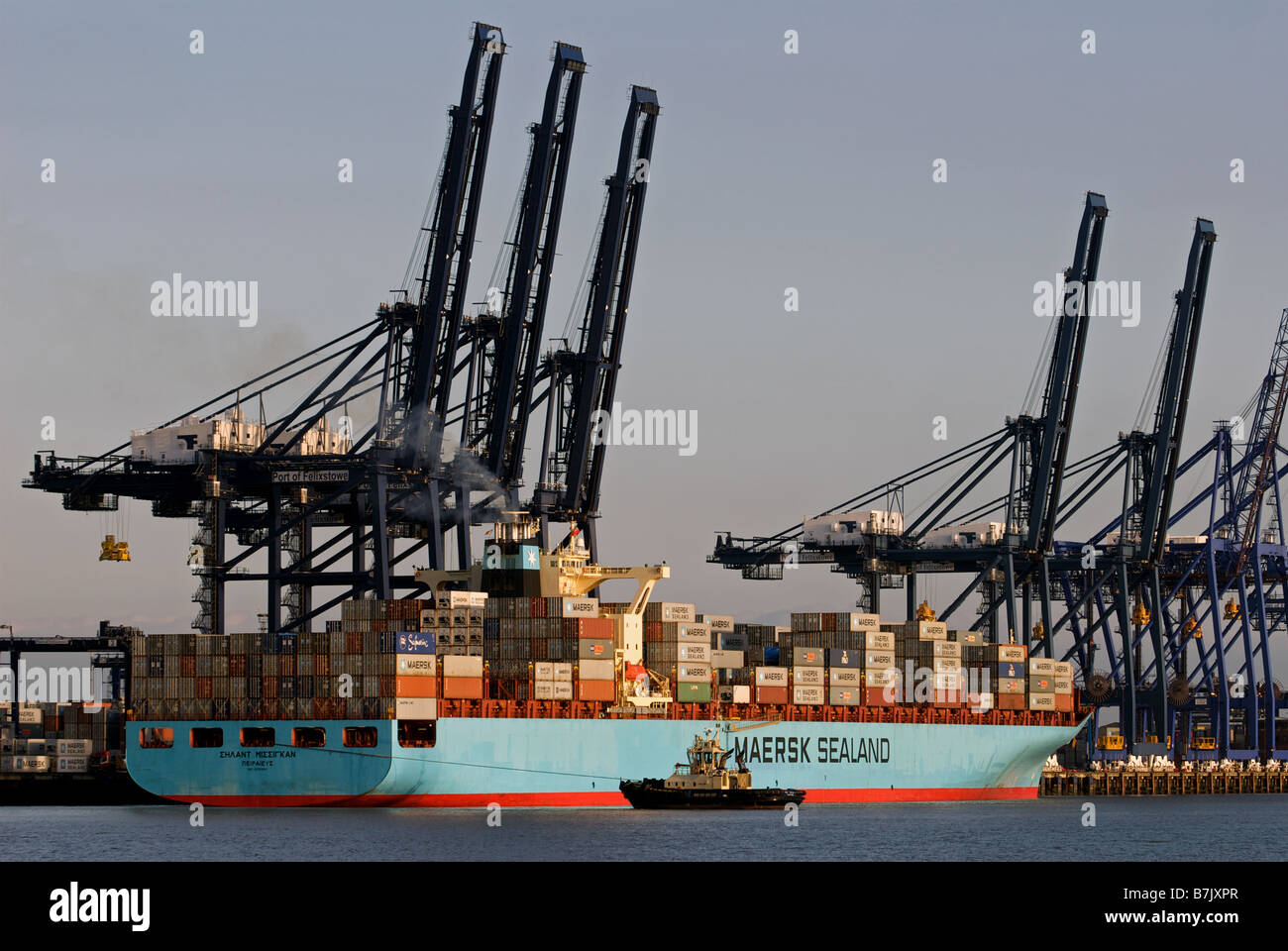 Maersk Sealand 'Michigan' container ship, port de Felixstowe, Suffolk, UK. Banque D'Images