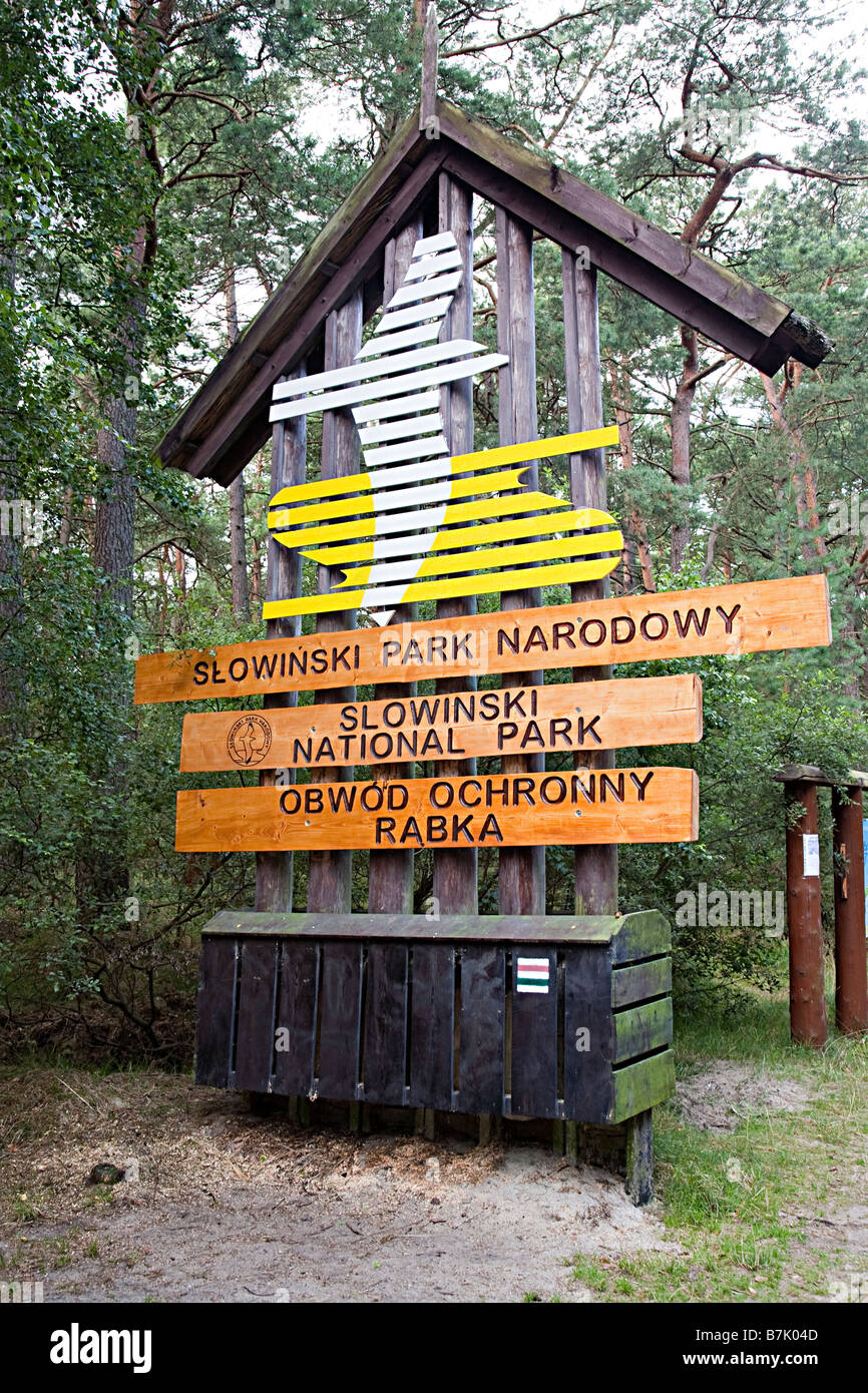 Panneau d'entrée du parc national Slowinski Leba Pologne Banque D'Images