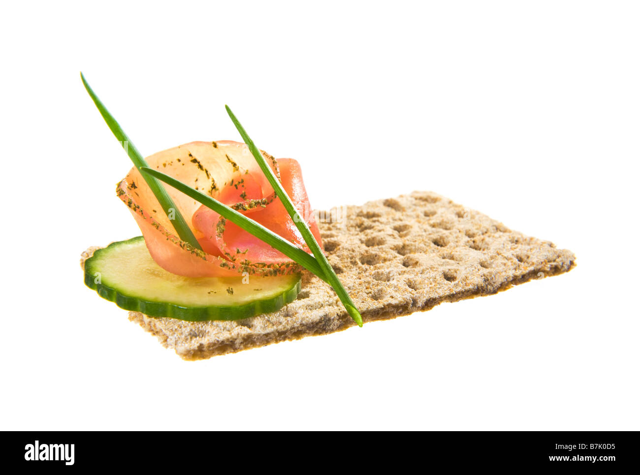 Faible teneur en matières grasses des aliments légers bonne croûte mince tranche de concombre jambon pain ciboulette ciboulette cive moins de calories régime alimentaire de bon goût goût dip snack Banque D'Images