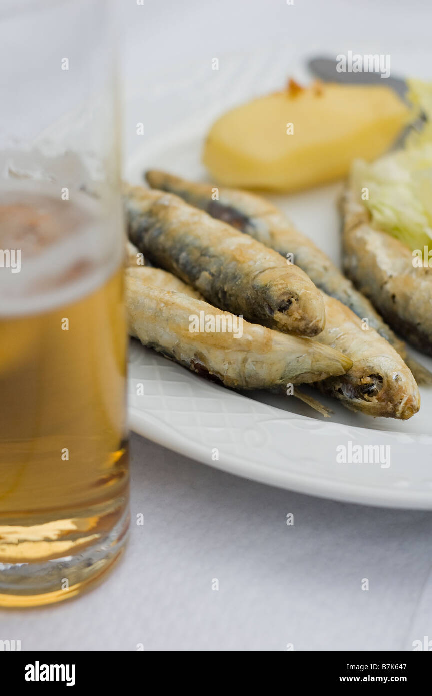 Le poisson et la plaque de la bière Banque D'Images