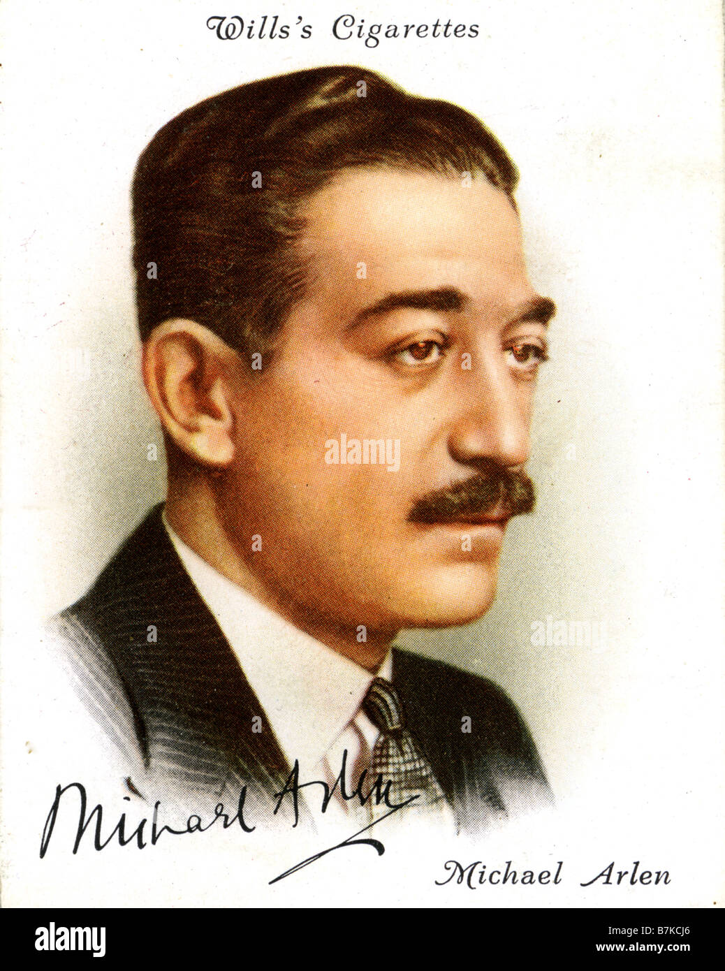 MICHAEL ARLEN écrivain arménien 1895-1956 qui avait ses plus grands succès tout en vivant en Angleterre, il est indiqué sur une carte cigarette 1930 Banque D'Images