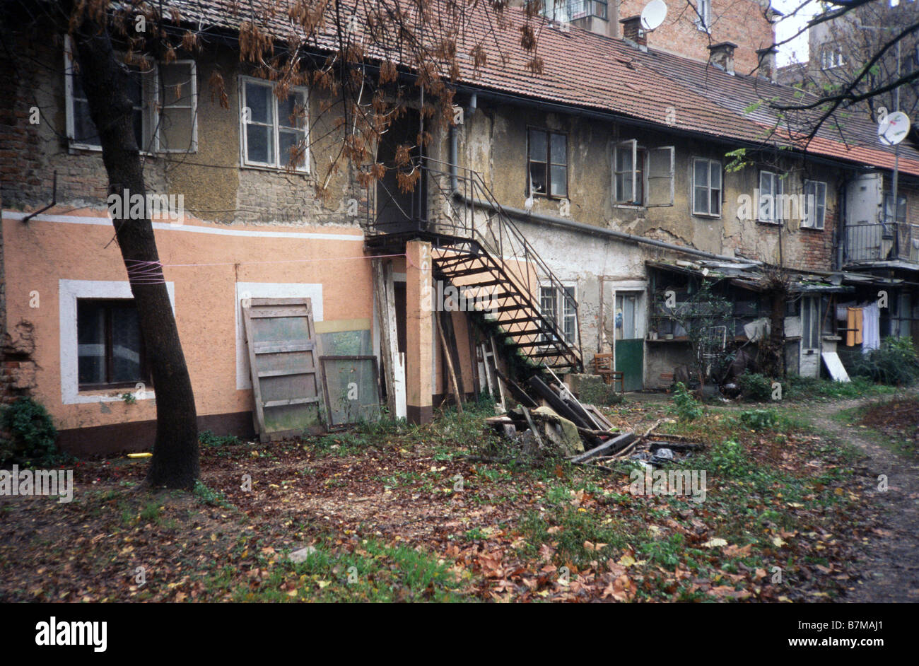 Vieilles maisons détruites, Zagreb, Croatie Banque D'Images