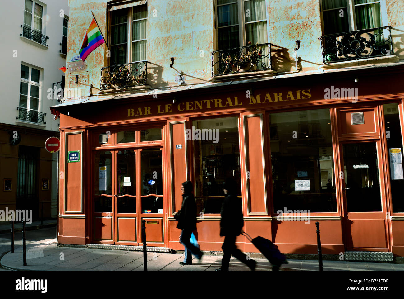 Paris France, gay français façade 'le Central', ancienne façade, dans le quartier du Marais (maintenant fermé) quartier français vintage, marais gay Banque D'Images