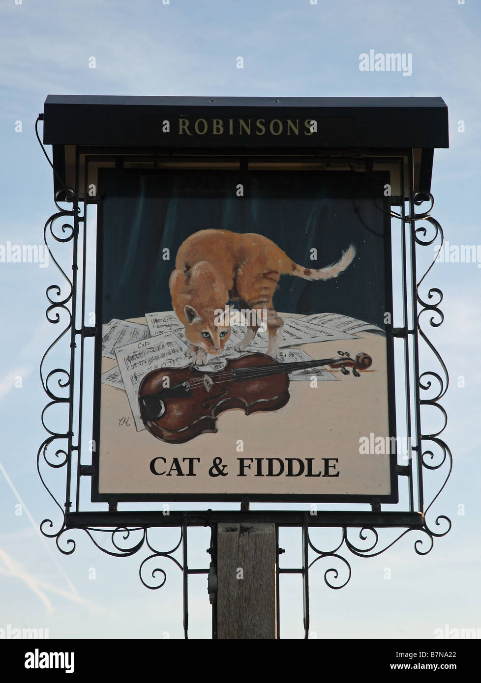 Le chat et Fiddle enseigne de pub Banque D'Images