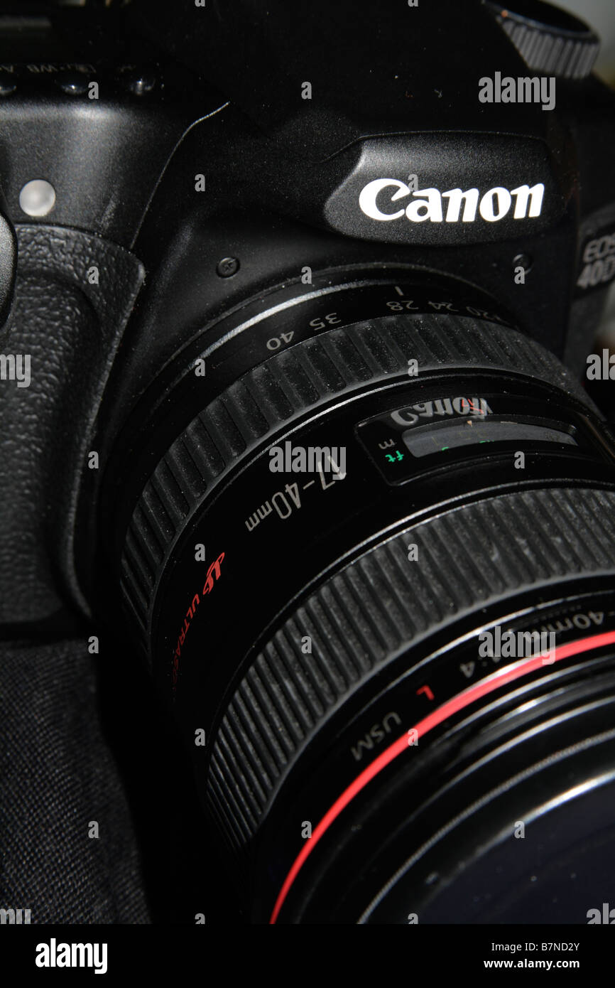 Canon 40D dSLR avec série L de Canon 17-40mm lens, gros plan recadré. Banque D'Images