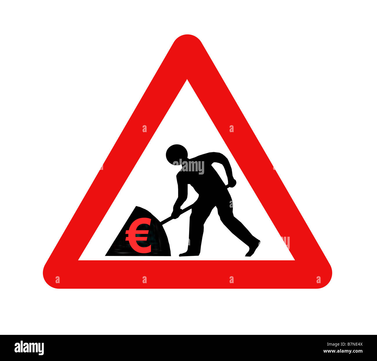 L'homme au travail signe avec symbole de l'Euro. Banque D'Images