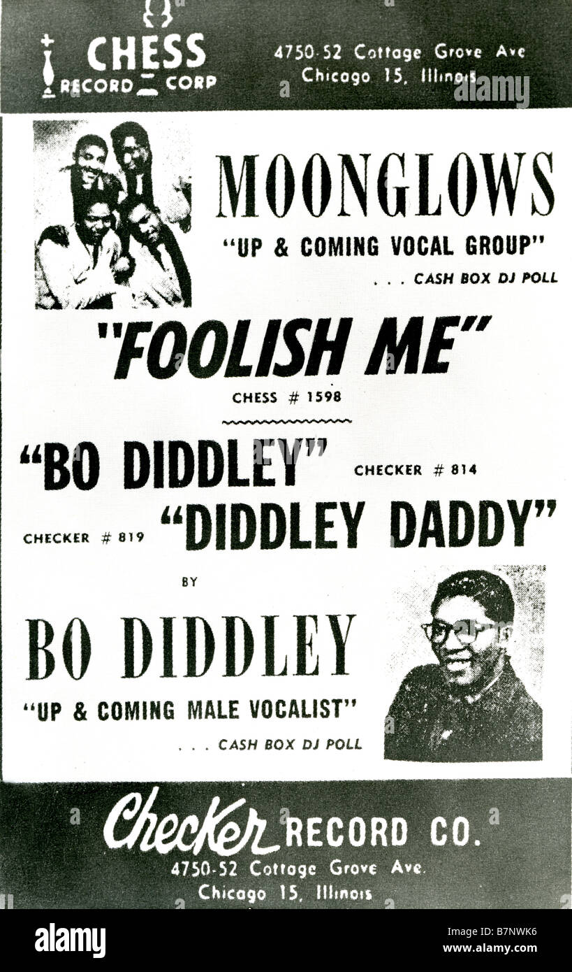 CHESS RECORDS annonce pour les Moonglows et Bo Diddley en 1955 Banque D'Images