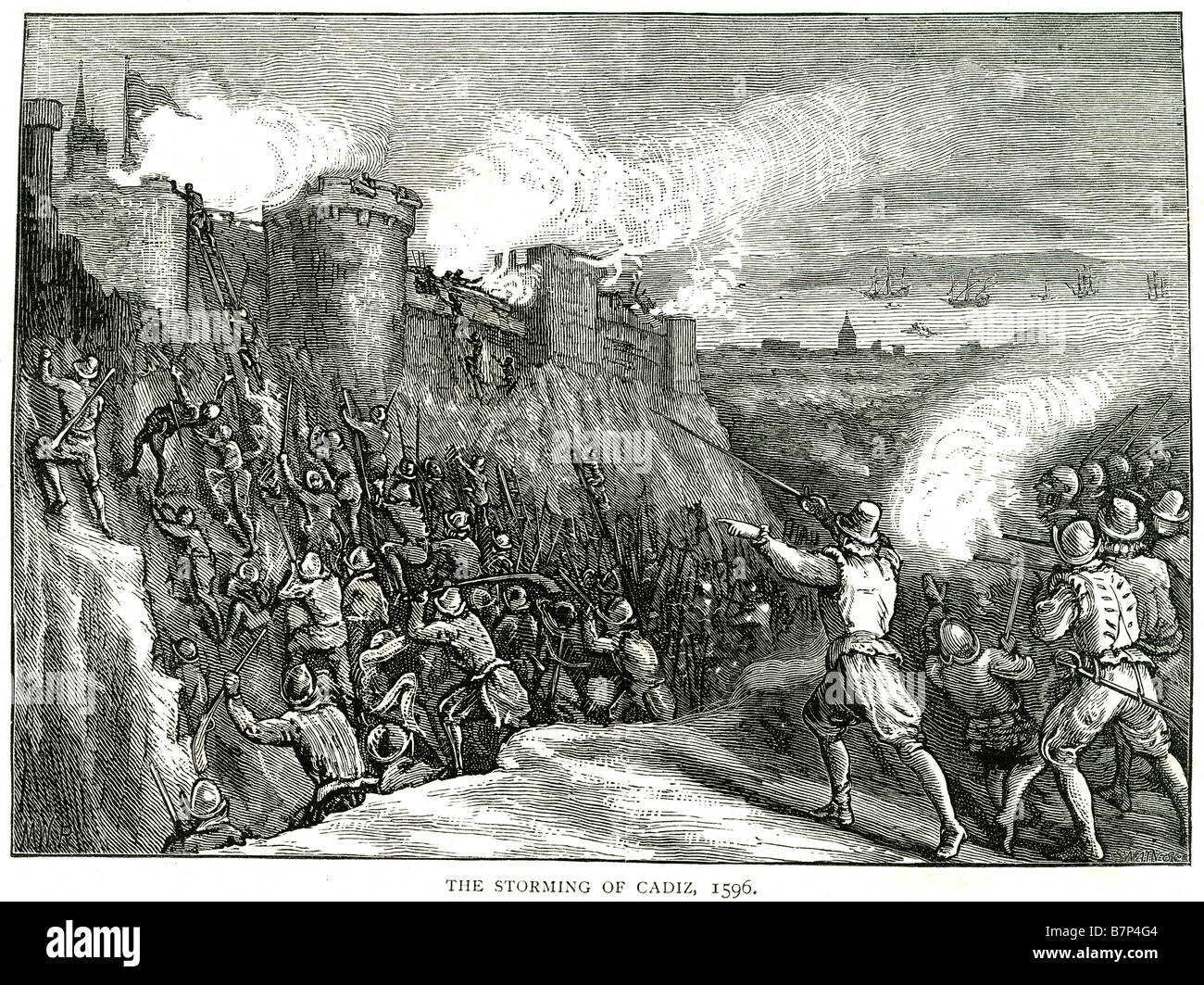 Storming Cadix 1596 guerre bataille combat soldat mort attaque militaire charge lutte siège le château de la guerre anglo-espagnol (1585-1604 Banque D'Images