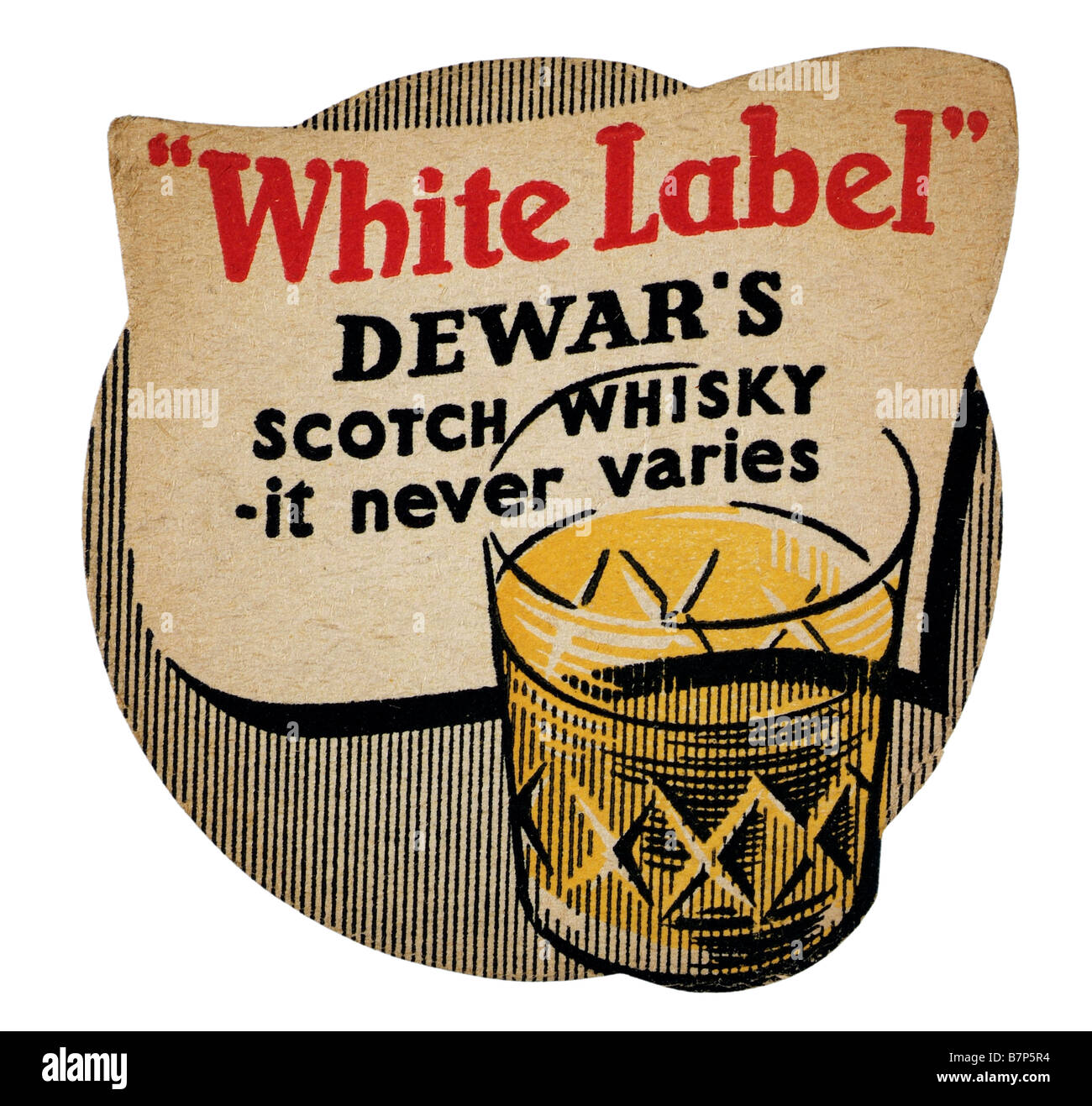 White label Dewar's scotch whisky neber varie la bière pub Pinte branb mat de verre d'alcool de malt shot coaster Banque D'Images