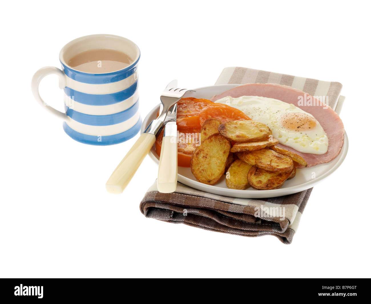Un petit-déjeuner chaud avec des Œufs et du jambon Banque D'Images