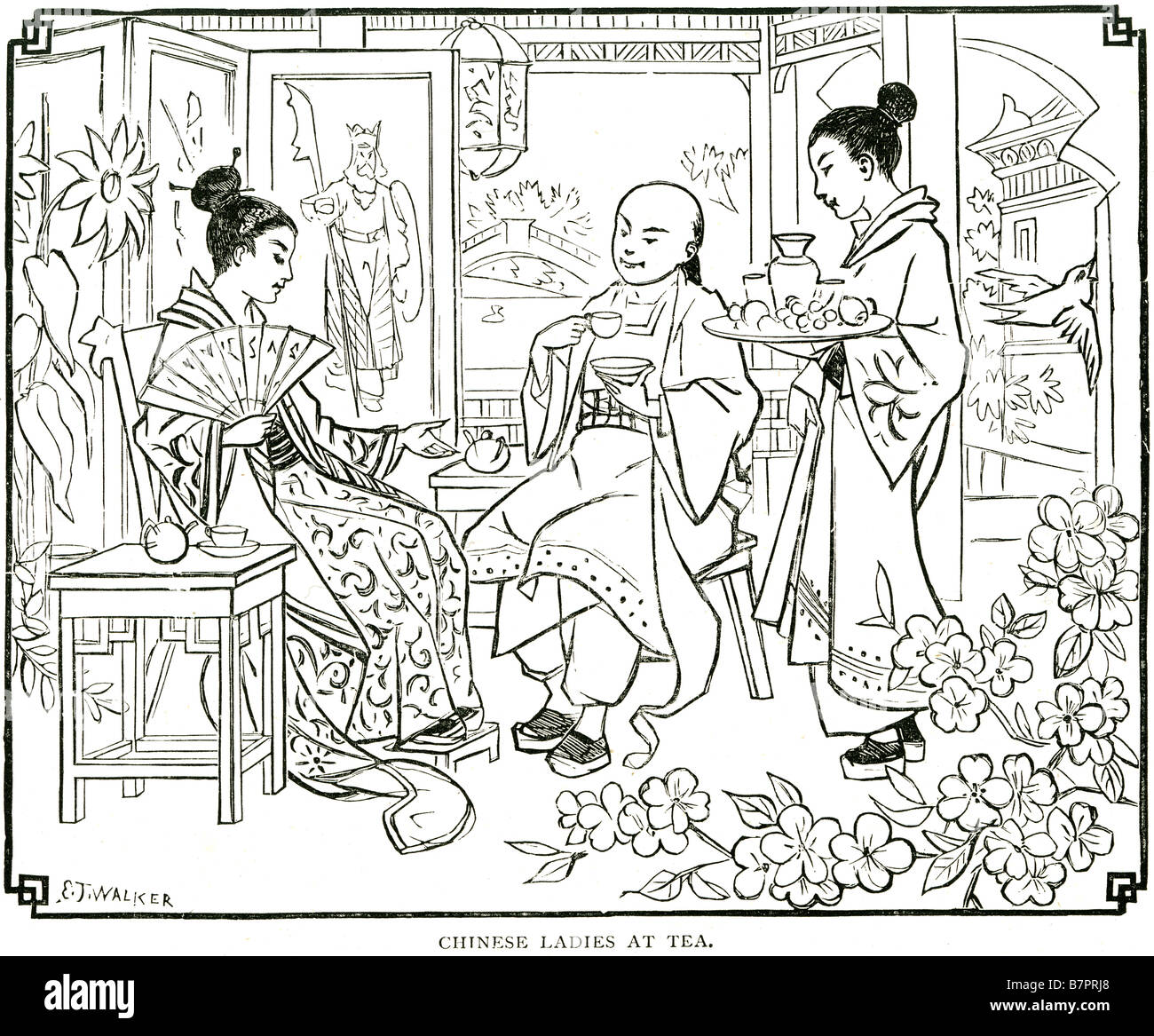 Mesdames messieurs chinois Chine geisha vêtement traditionnel plateau déjeuner dans maison femme homme Banque D'Images