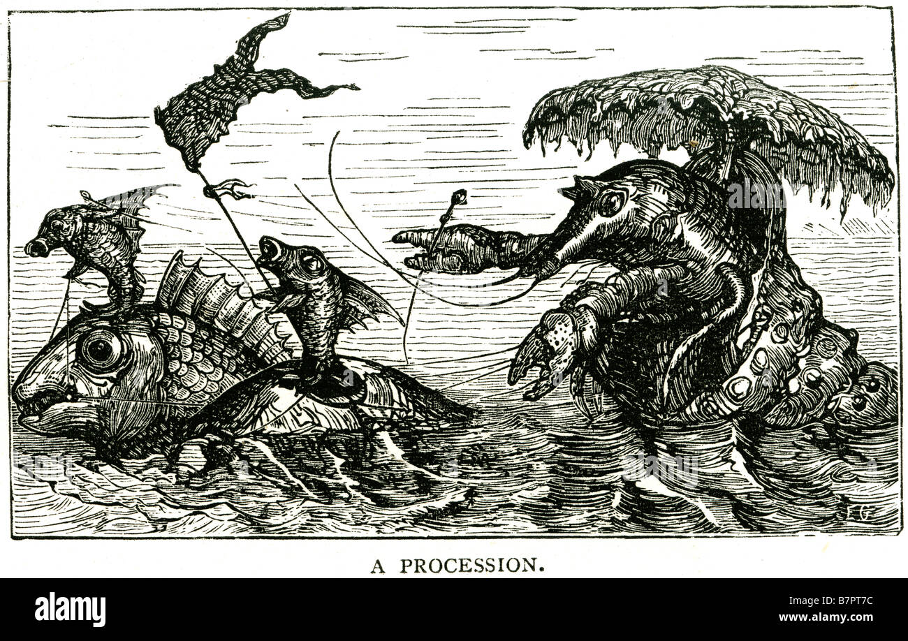 Poissons de mer homard procession fantaisie mer crevette Crabe tirées du chariot Banque D'Images