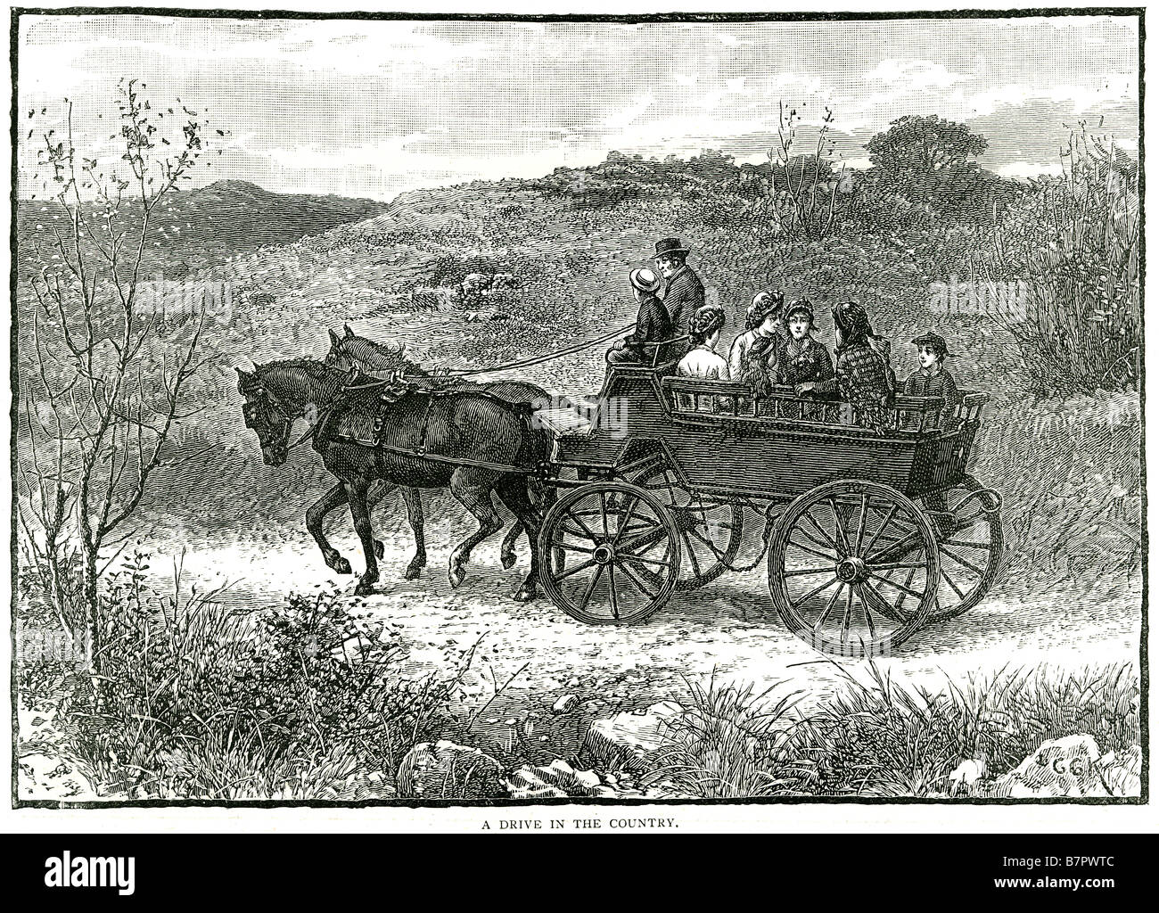 Cheval avec cariole gravure Banque de photographies et d’images à haute