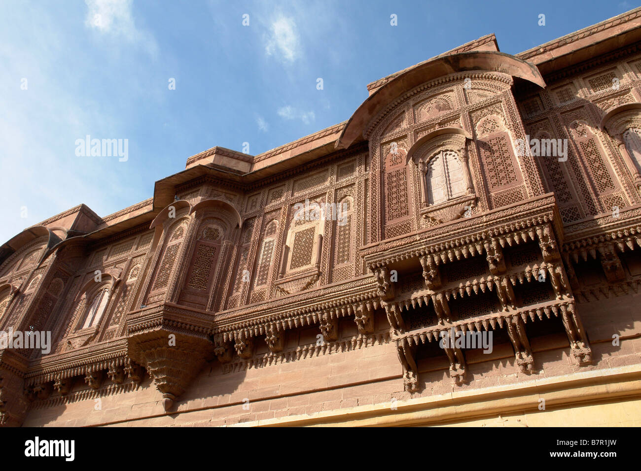 Bâtiment en grès sculpté à la meherangarh fort Banque D'Images