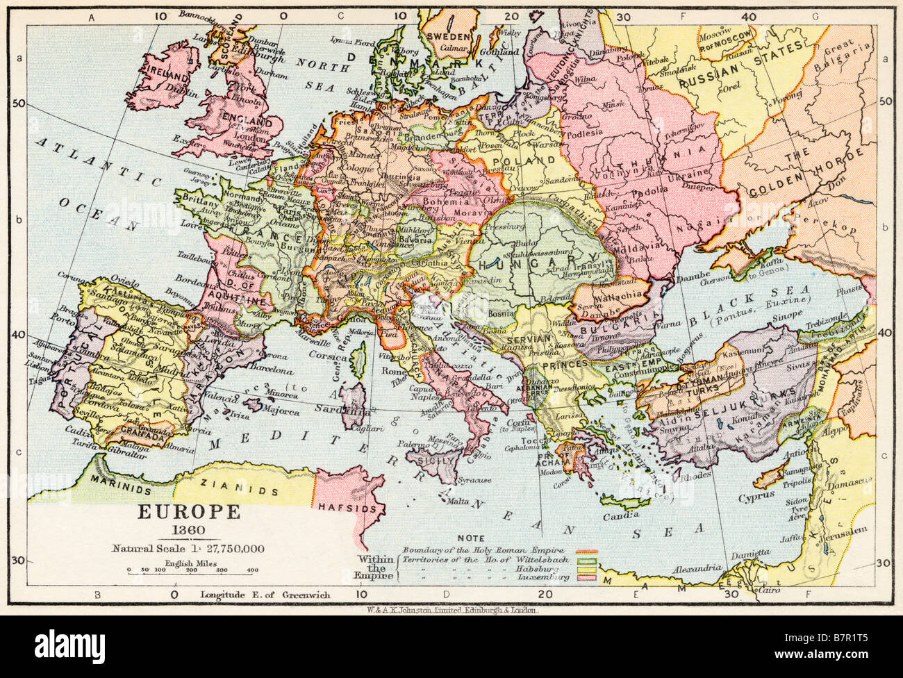 Carte de l'Europe en 1360 Banque D'Images