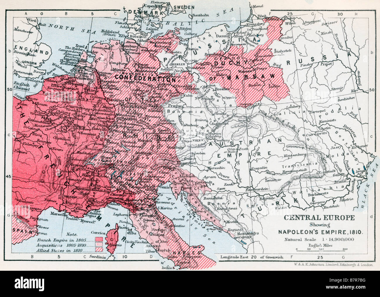 Carte d'Europe centrale montrant Napoléon Empire 1810 s Photo Stock - Alamy