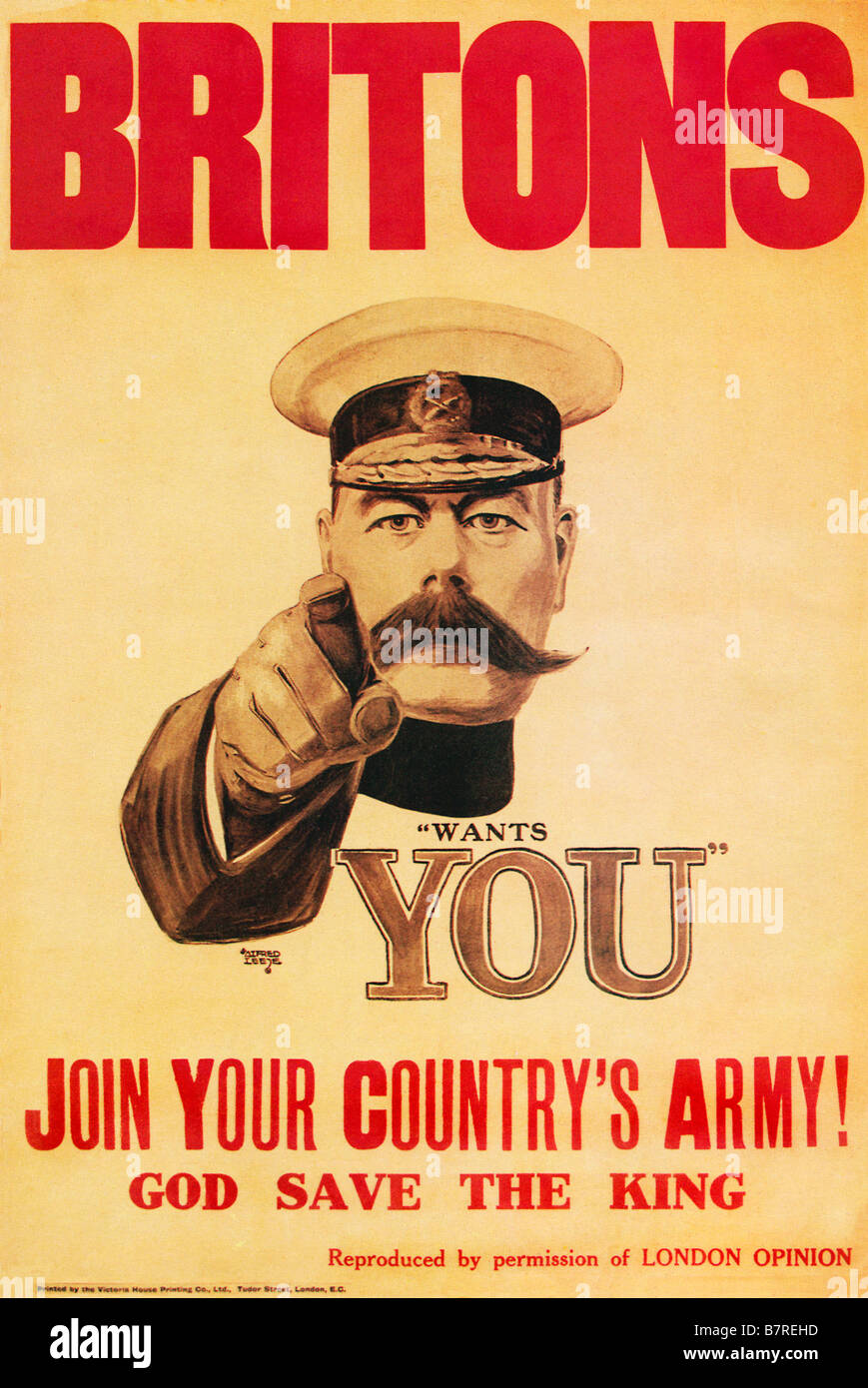 Les Britanniques Kitchener veut vous célèbre affiche de recrutement de la Grande Guerre basé sur la photo de Bassano Banque D'Images