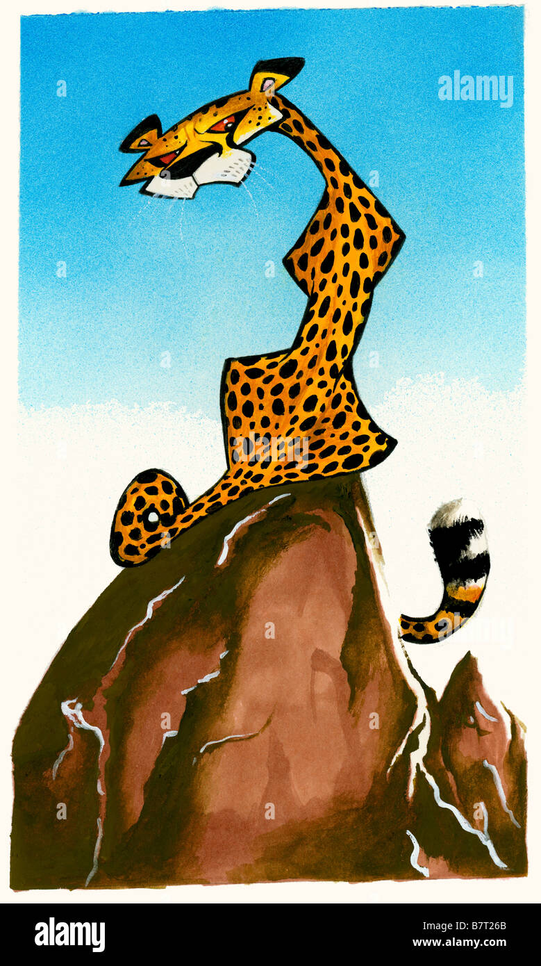 De guépard de dessin animé sur un rocher dans le parc national du Serengeti Banque D'Images