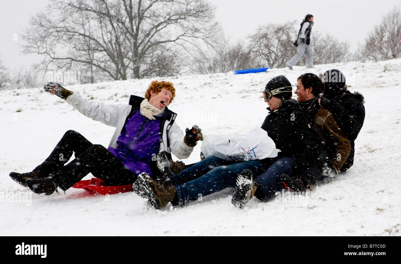 Les enfants dans un toboggan Hampstead Heath Londres UK Europe Banque D'Images