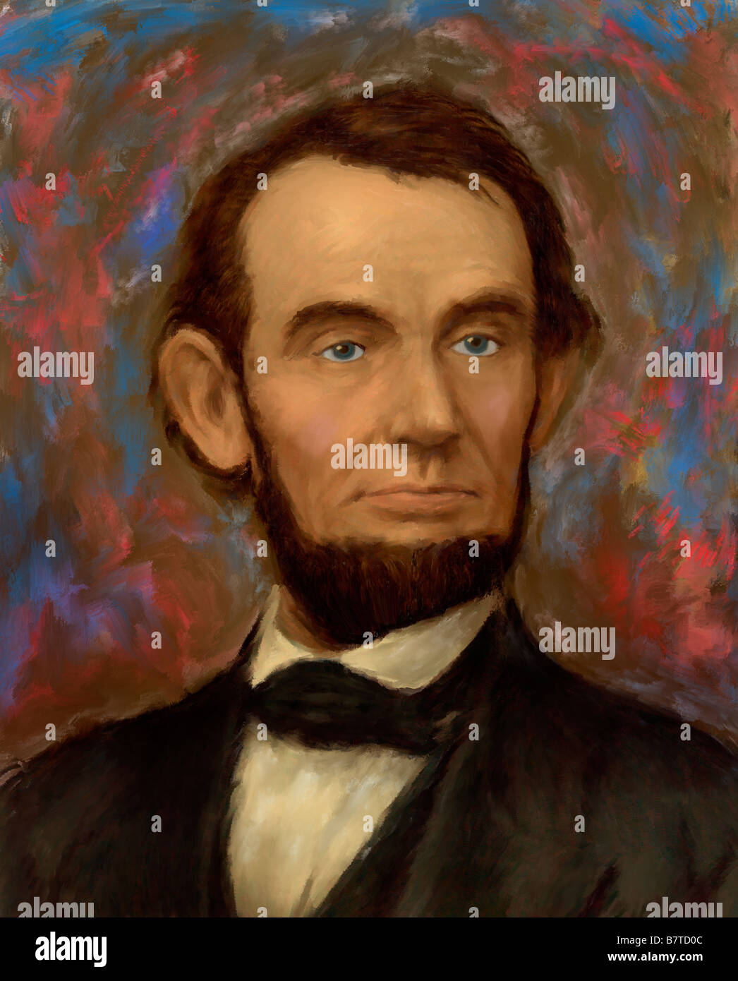 Portrait peint d'Abraham Lincoln sur fond coloré Banque D'Images