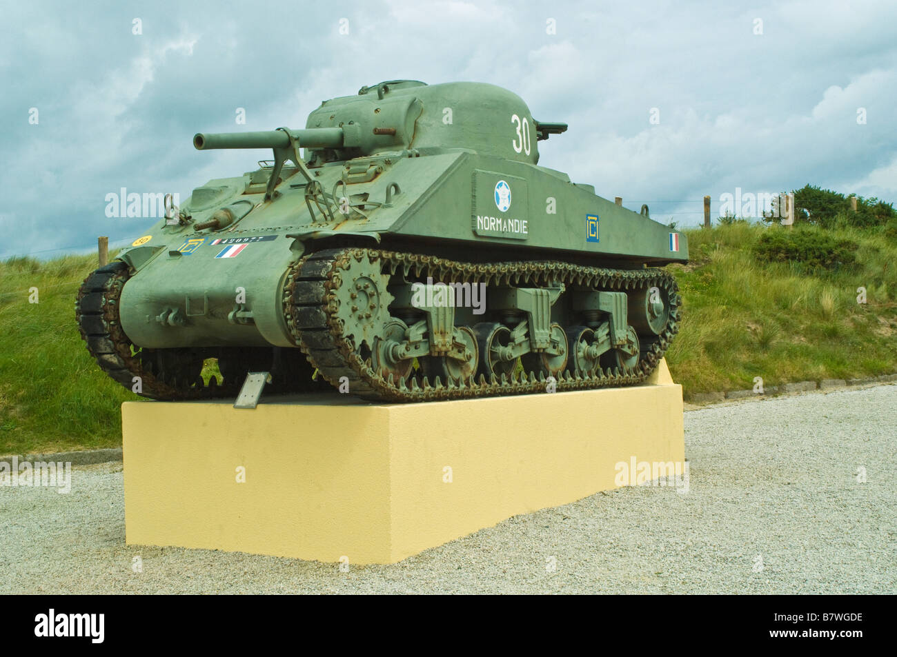 Le Français Deuxième Guerre mondiale Tank à Utah Beach Normandie France Banque D'Images