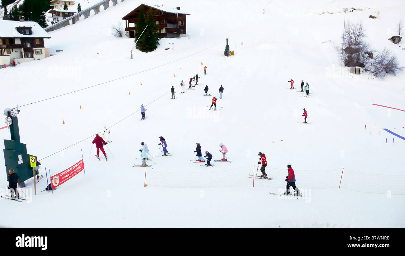 Ski débutants, Murren, Suisse Banque D'Images