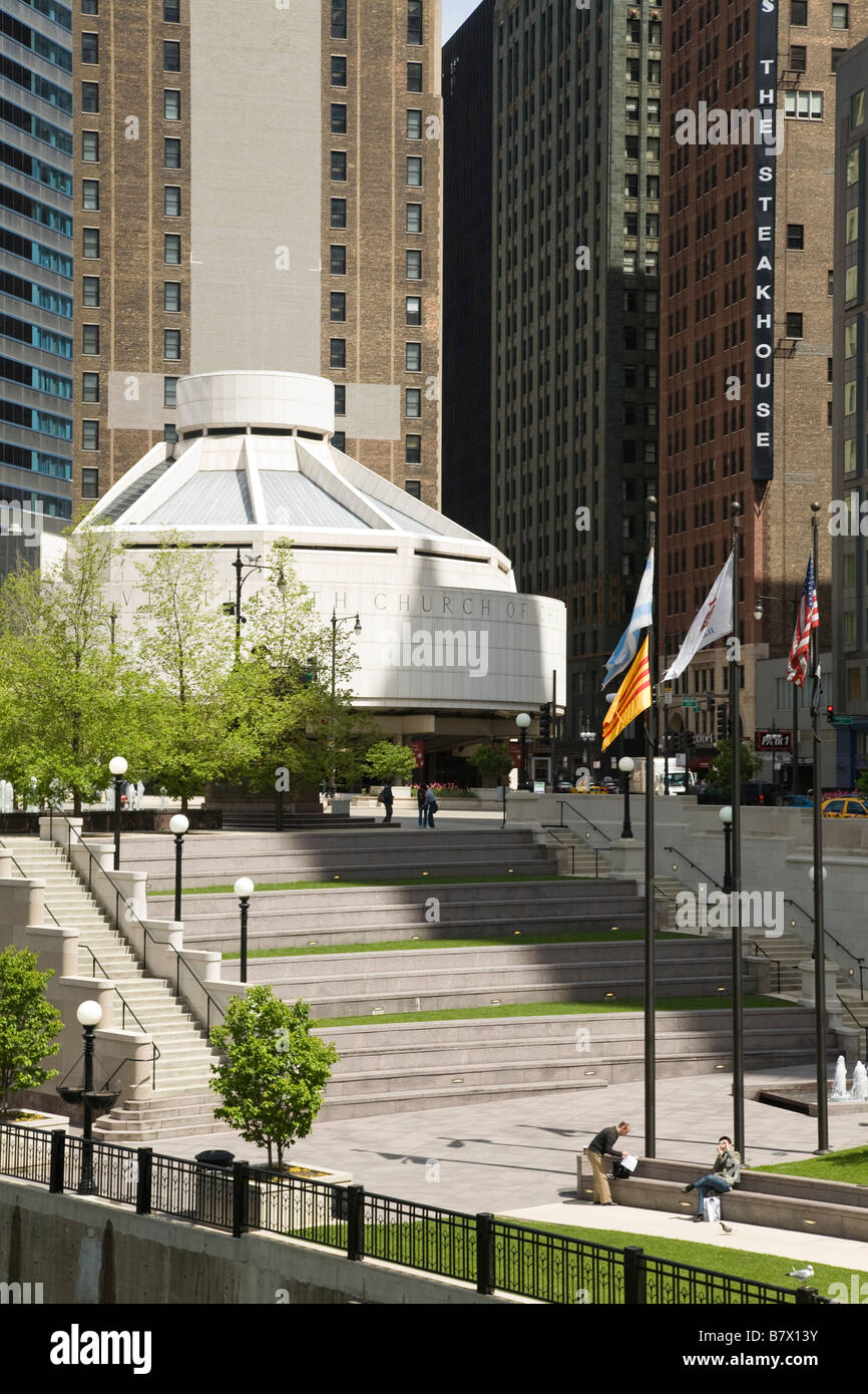 Chicago Illinois dix-septième Church of Christ Scientist sur Wacker Drive et Vietnam Veterans Memorial Park Area Banque D'Images