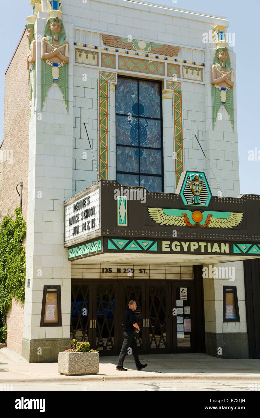 DeKalb ILLINOIS Art déco restauré Egyptian Theatre avec détails architecturaux Banque D'Images