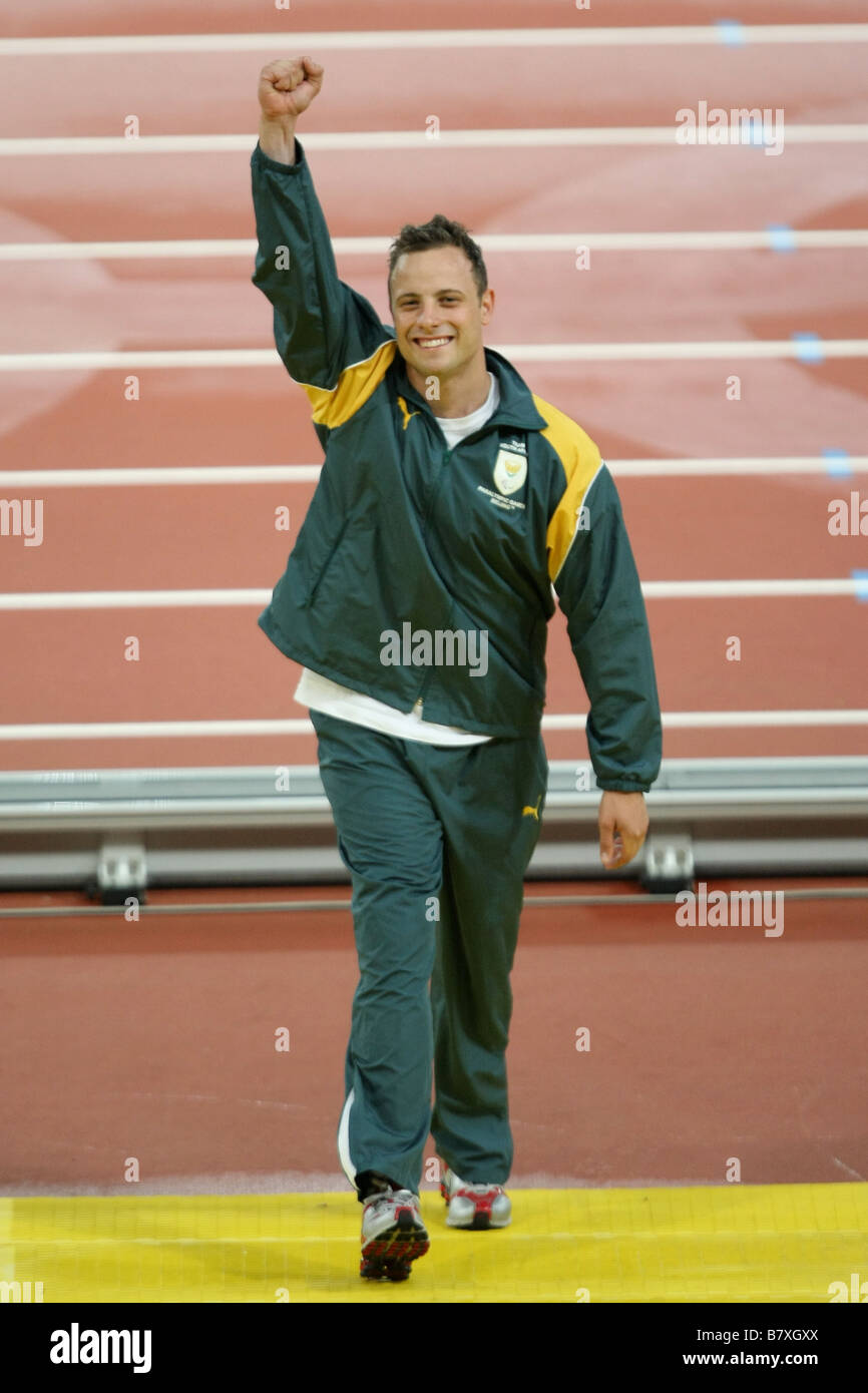 Oscar Pistorius LSF 16 SEPTEMBRE 2008 Jeux paralympiques de Beijing 2008 Athlétisme Mens 400m T44 dernière cérémonie des médailles à l'Natonal Banque D'Images