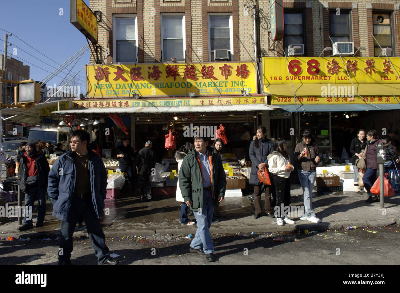 Une scène de rue dans le quartier de Sunset Park de Brooklyn à New York Banque D'Images