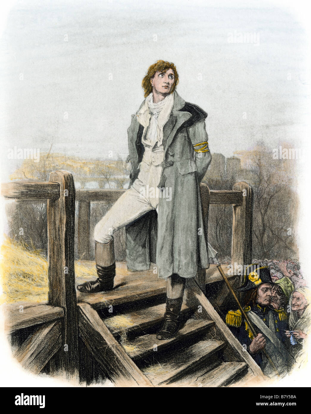 Carton à Sydney la guillotine dans Dickens' Un conte de deux villes. La main, d'une illustration de la photogravure Banque D'Images