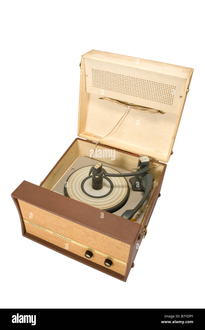 Ancien record player on white Banque D'Images