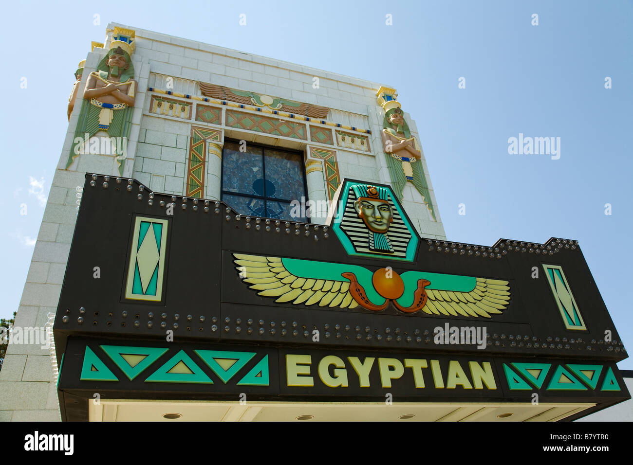 DeKalb ILLINOIS Art déco restauré Egyptian Theatre avec détails architecturaux Banque D'Images