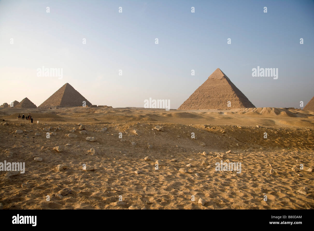 Pyramides, Gizeh, sable, désert, Egypte, Chaud, vacances, voyage, Archéologie, civilisation ancienne, Belle vue sur les pyramides du Caire, Egypte, pas de gens Banque D'Images