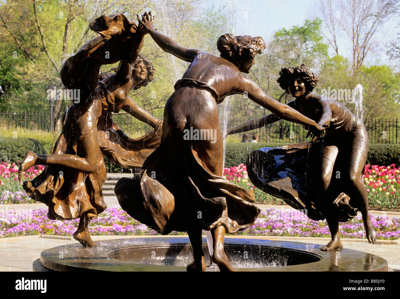New York City Central Park Conservatory Garden Le Louis Untermeyer Statue Fontaine des trois Grâces USA NYC Banque D'Images