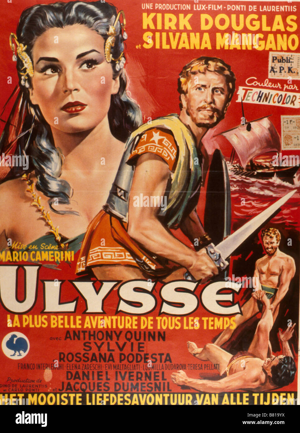 Année : 1954 Ulysse - Italie USA Kirk Douglas, Silvana Mangano Réalisateur : Mario Camerini Movie poster (Fr) Banque D'Images