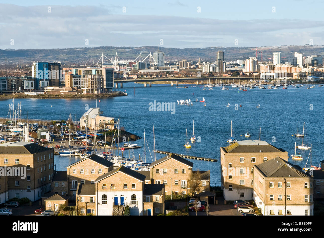 Avis de Cardiff et la baie depuis les hauteurs de Penarth, dans le sud du Pays de Galles Banque D'Images