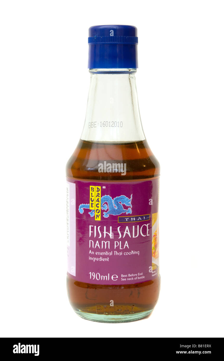 Bouteille Verre de sauce de poisson Thaï Blue Dragon nam pla Banque D'Images