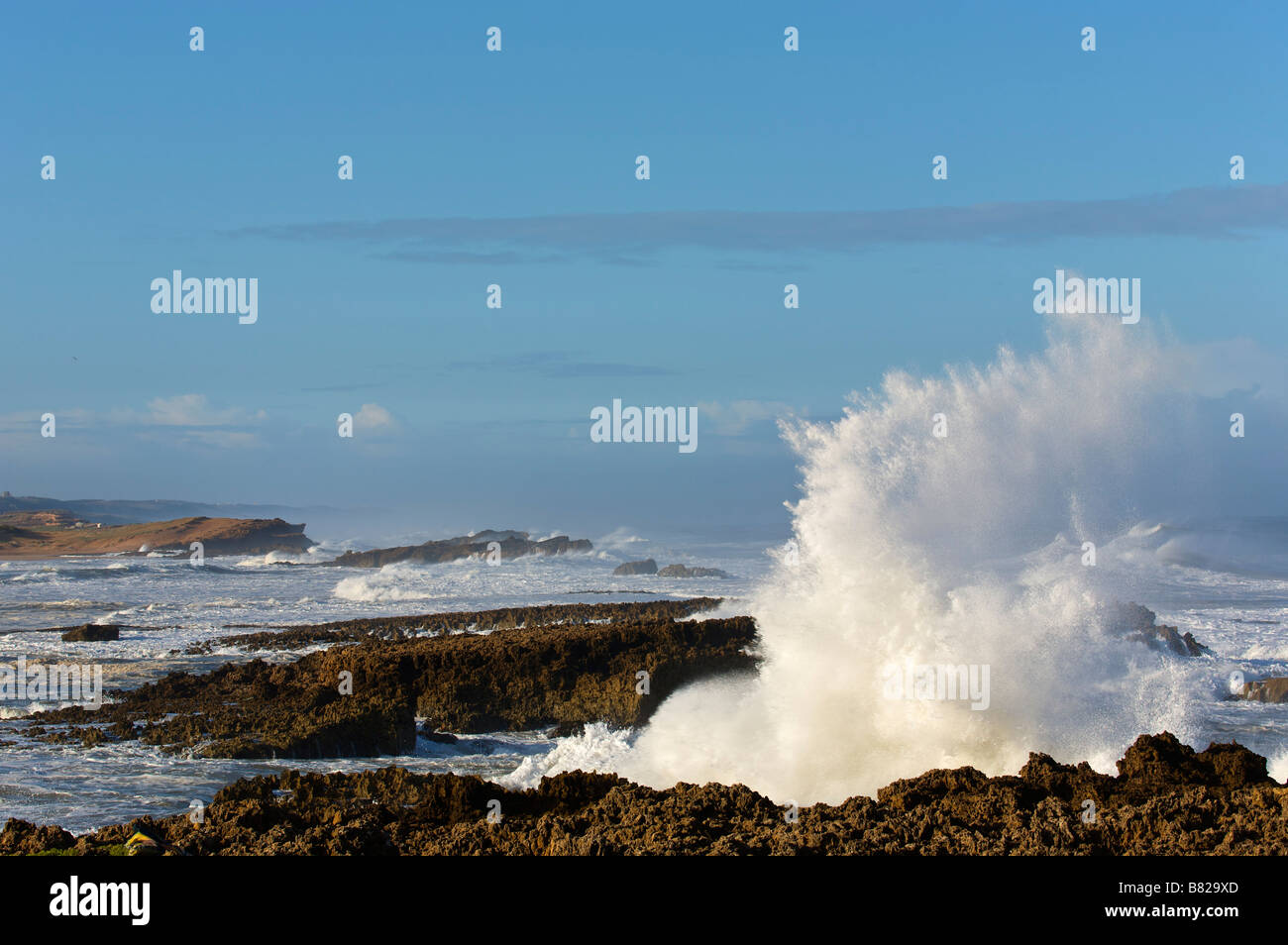 De grosses vagues sur la côte près de Oualidia Maroc Banque D'Images