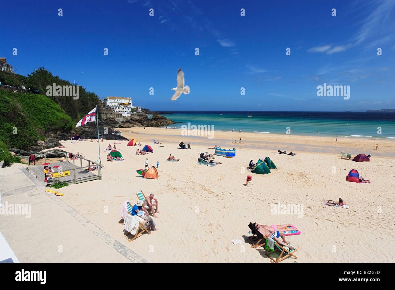 Les gens de la plage de Porthminster St Ives Cornwall England United Kingdom Banque D'Images