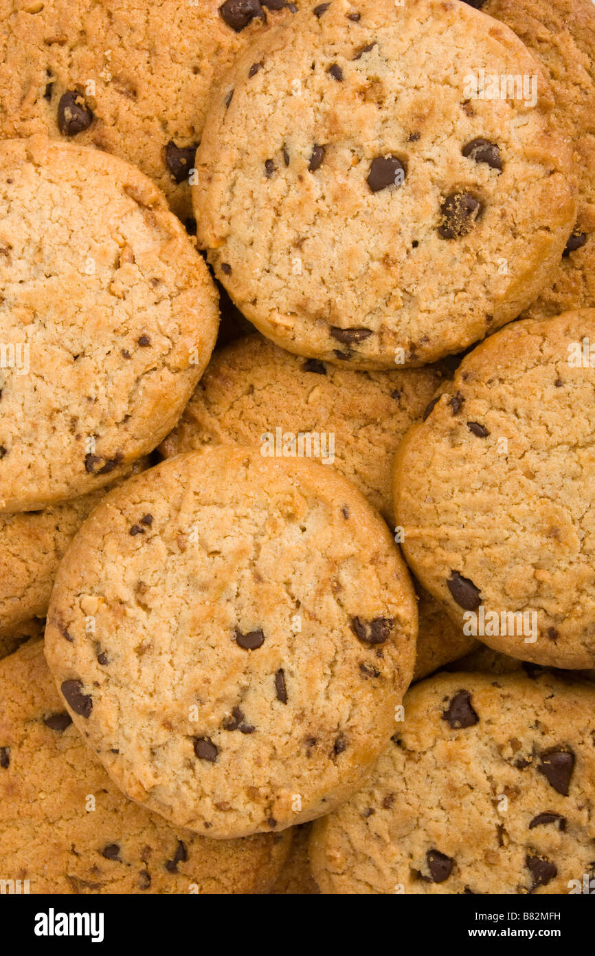 A l'arrière-plan de cookies aux pépites de chocolat Banque D'Images