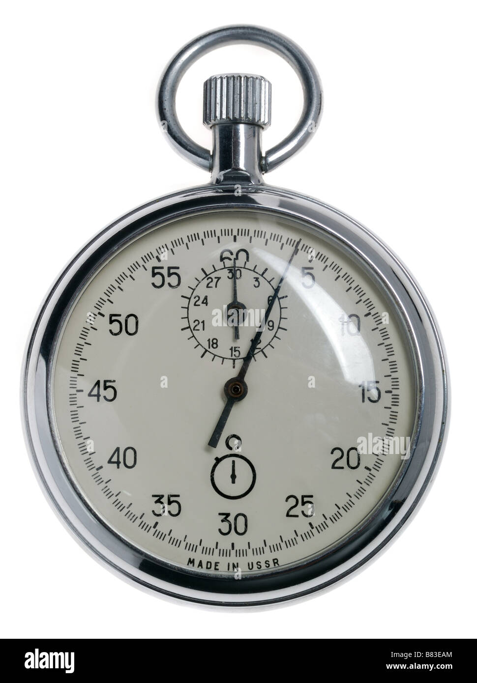 Chronomètre montre analogique qui peut être immédiatement arrêtée et lancé en appuyant sur un bouton créé en URSS Banque D'Images