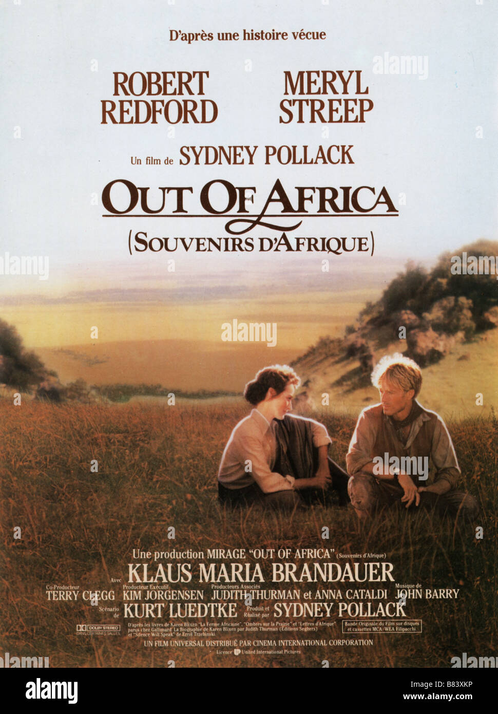 Du côté de l'Afrique Année : 1985 - USA Meryl Streep, Robert Redford Réalisateur : Sydney Pollack affiche de film (fr) Banque D'Images